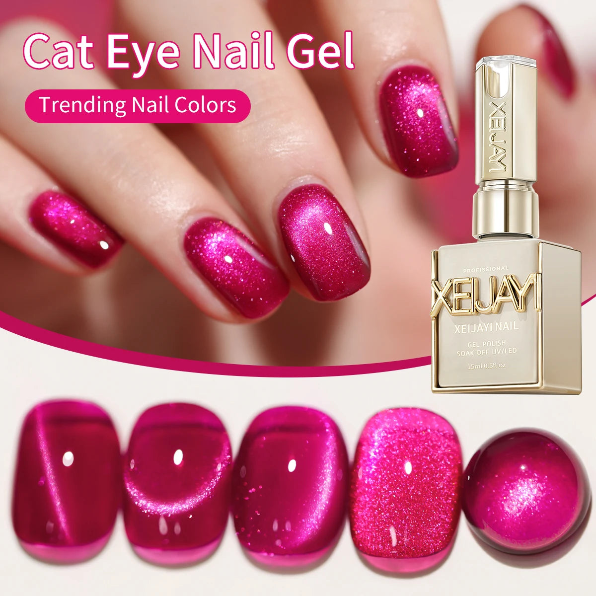 XEIJAYI 15ML Cat Eye Nail Polish Gel Phototherapeutic Gel Soak Off Nail Magnetic Gel Polish Nail Art DlY For Salon At Home