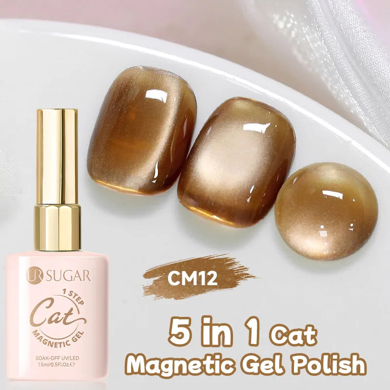UR SUGAR 5-in-1 15ml Cat Magnetic Gel Polish 1-Step No Base No Top Coat Dry UV LED Nail Gel Long Lasting Easy Apply