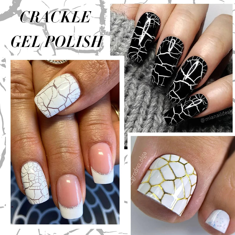 LILYCUTE 7ml Crackle Gel Nail Polish Cracking Nail Gel Quick Dry Nail Art Varnishes Hybrid Semi Permanent Soak Off Base Top Coat