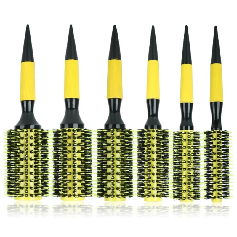 Professional 1/6pcs Boar Bristle Wooden Hair Comb Round Hair Brush Curling Combs Woman Hair Curlerl Hairdresser Styling Tool