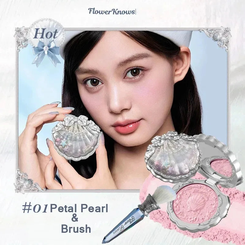 Flower Knows Swan Ballet Velvet Embossed Blush Matte Makeup Pressed Blusher Powder Pallet Women Gift Set