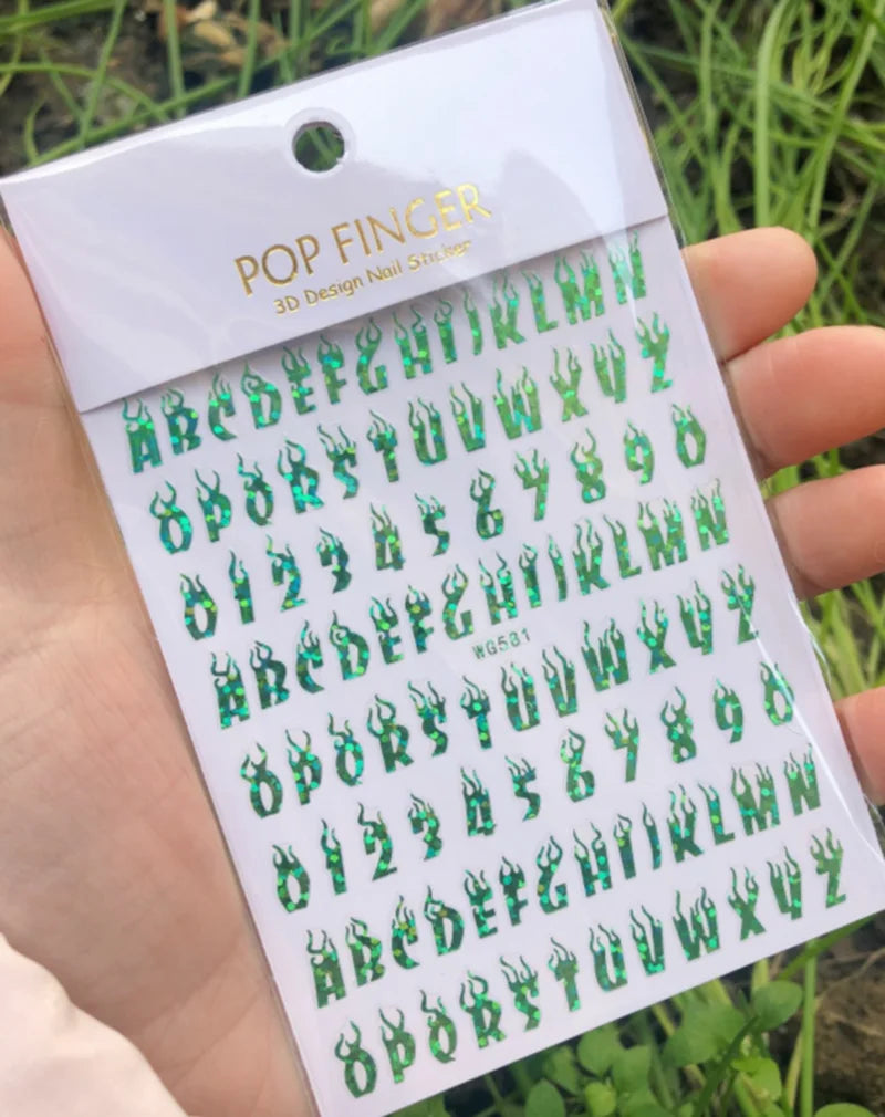 New Roman 26 English Alphabet Number 3D Self-adhesive Nail Art Decal Sticker Word Small Letter Nail Tattoos Decal Stickers