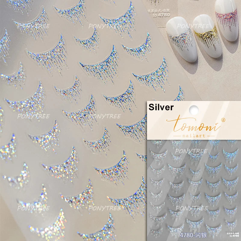 Geometric Lines Star Love Heart Chain Silver Gold Lava Letter Flower Growth Ring Number 5D DIY Nail Art Stickers Manicure Decals