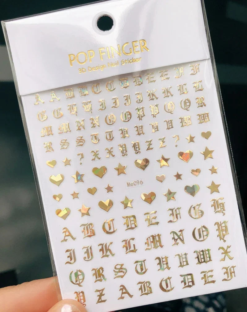 Numbers Decals Roman 26 English Alphabet 3D Self-adhesive Nail Art Decal Sticker Word Small Letter Nail Tattoos Decal Stickers