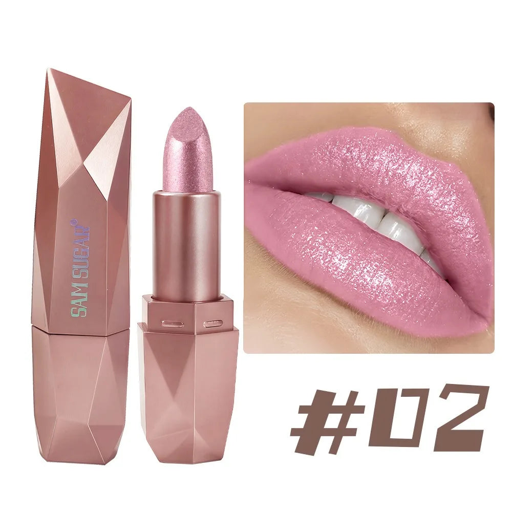 6 Colors Glitter Coral Gold Lipstick Diamond Pink Peach Sparkling Lip Color Highly Pigmented Lip Tint Balm Metallic Lip Makeup