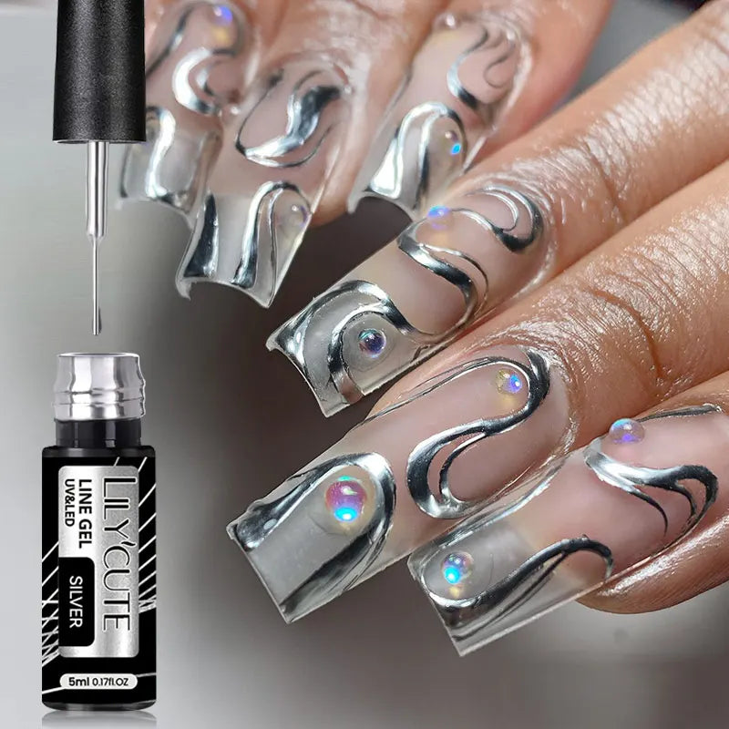 LILYCUTE 5ml Champagne Chrome Gold Metallic Liner Gel Polish Super-Bright Mirror Effect French Style Drawing Line Nail Art Gel