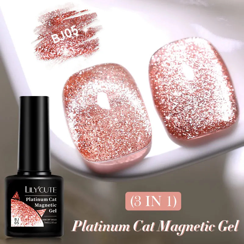 LILYCUTE 7ML Ocean Blue Cat Magnetic Gel Nail Polish Sparkling Glimmer Gel Polish Semi Permanent UV Magnet Gel Varnish Nail Art