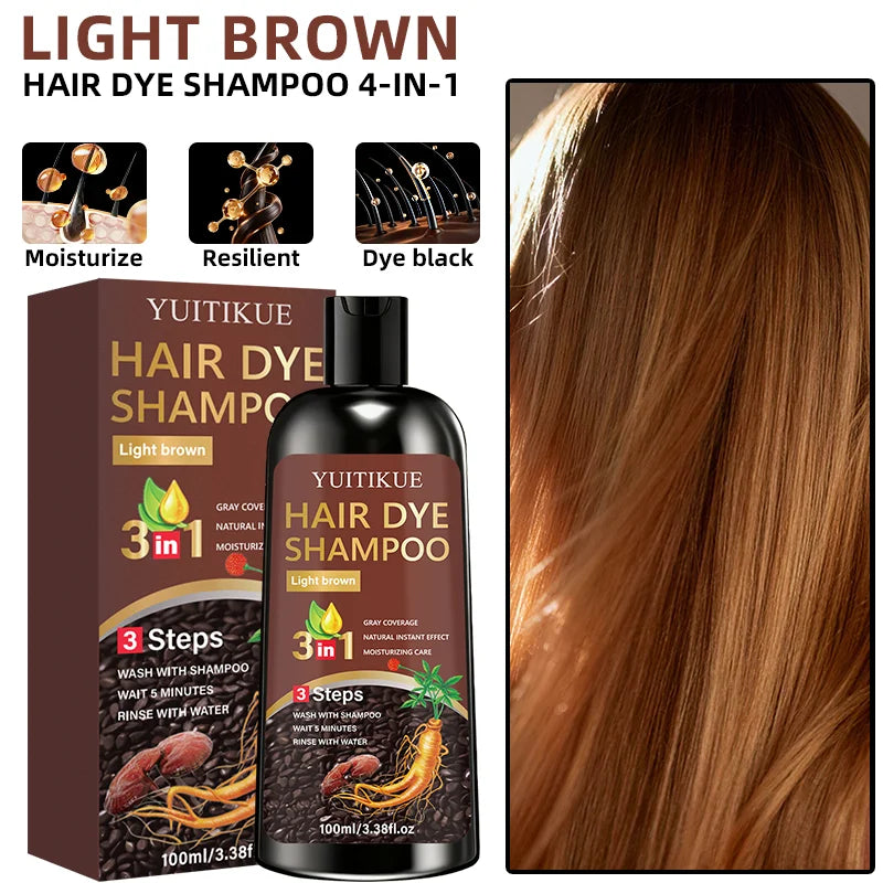 YUITIKUE 3-in-1 Light Brown Hair Dye Shampoo | 3-Step Easy Application For Natural Gray Coverage & Moisturizing Care 100ml