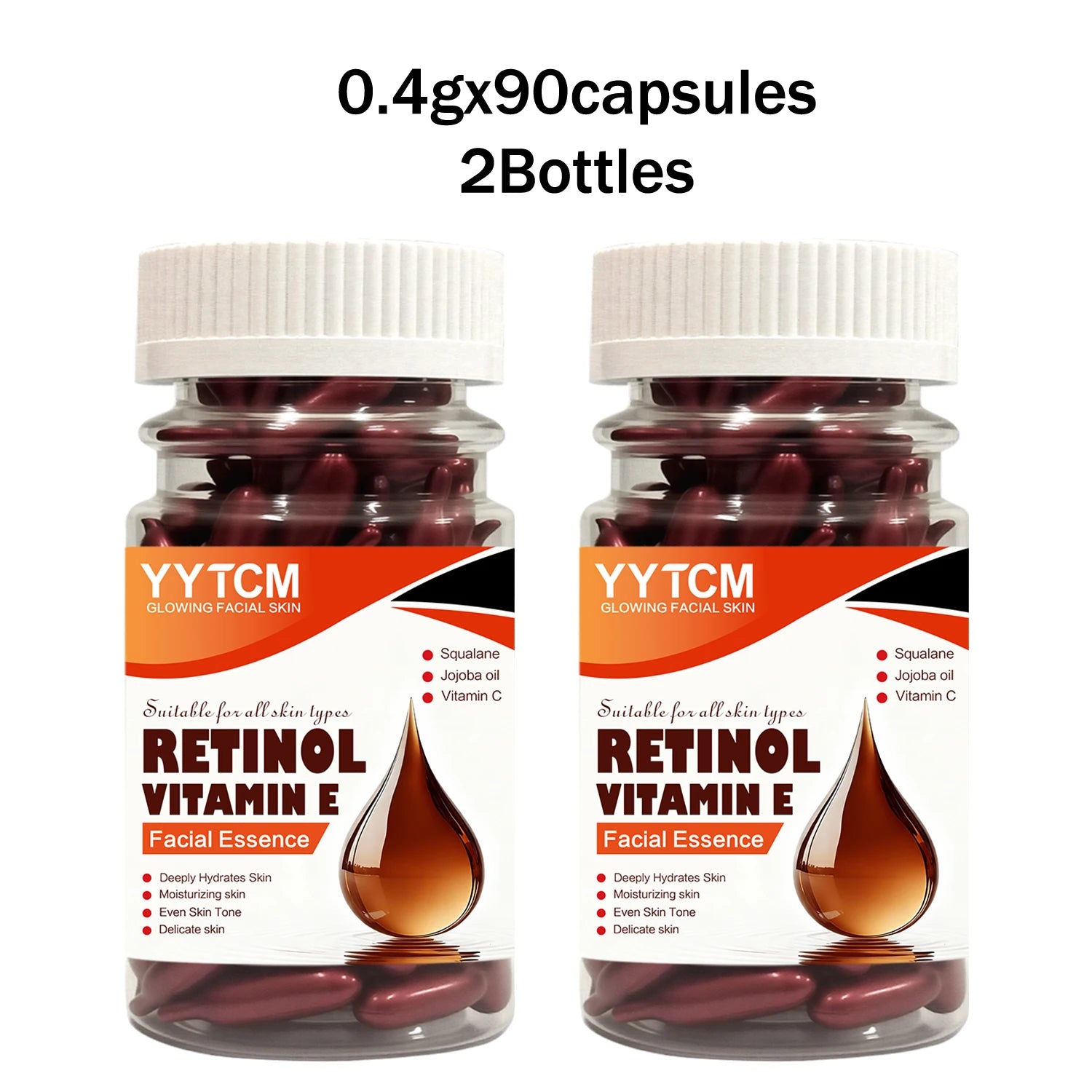 Retinol Vitamin E Deep Moisturizing Capsule Essence, Hydrates, Firms, and Smooths Skin, Contains Plant-Based Squalane, Vitamin C, Deep Moisturizing and Brightening Skin Essence (0.4Gx30 Capsules)/Pack-1 Pack