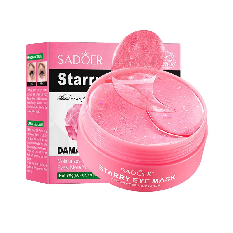 60pcs SADOER Rose Eye Mask Anti Dark Circles Remove Eyes Bags Anti Wrinkles Hydrating Firming Eye Patches Eyes Skin Care