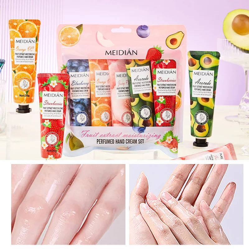 Meidian 5-Piece Fruit Fragrance Hand Cream Set – Moisturizing & Hydrating Hand Care for Dry Skin, Helps Keep Hands Soft, Smooth & Nourished