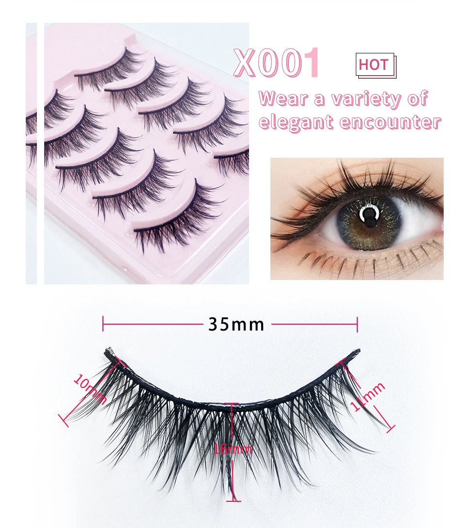 RED SIREN Eyelashes Makeup 5 Pairs Soft Natural Mink Lashes Korean Fashion Manga Lashes