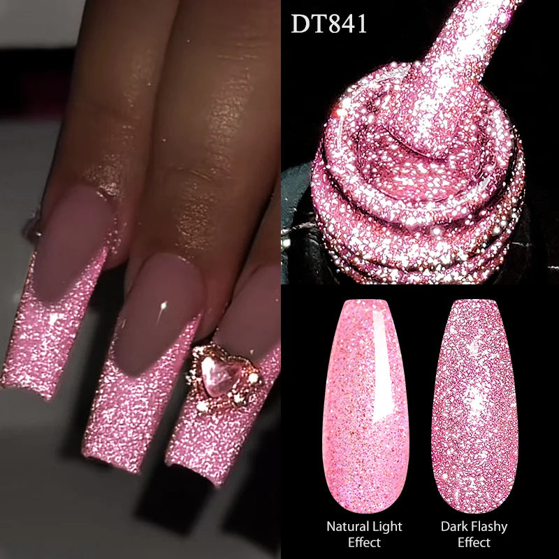 MEET ACROSS 7ml Dark Color Glitter Top Coat Gel For Nails Brocade Powder 2 In 1 Chameleon Nail Art Gel Varnish Manicure