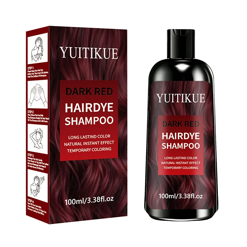 YUITIKUE Dark Red Hair Dye Shampoo 100ml Instant Temporary Coloring Long‑Lasting Vibrant Color Moisturizing Hair Color Shampoo