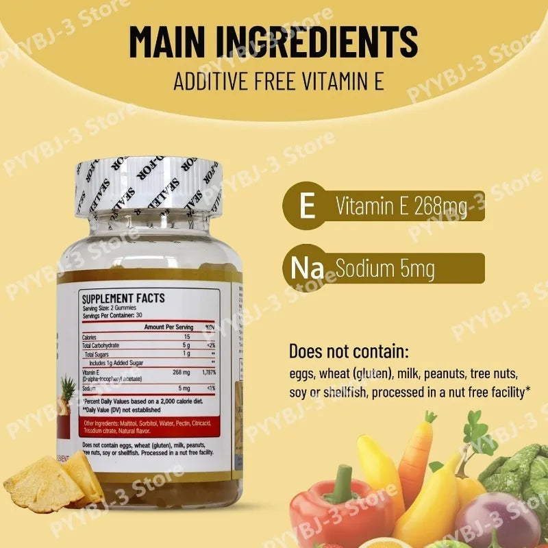 Vitamin E 268mg Vegan Gummy Supplement Daily Antioxidant Nutrition 60Gummies Immune Support Skin&Hair Health Non-GMO Gluten-Free