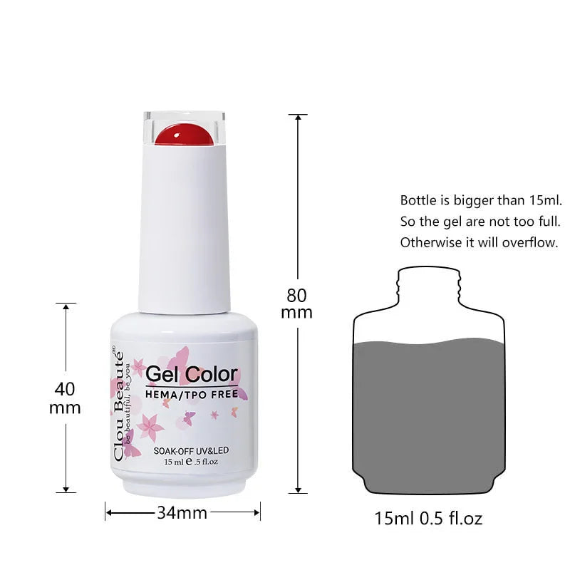 Clou Beaute 15ml Red Black White Green Neon Gel Nail Polish Base Top Coat Velvet Top 400 Colors Semi Permanent Gel Nail Varnish