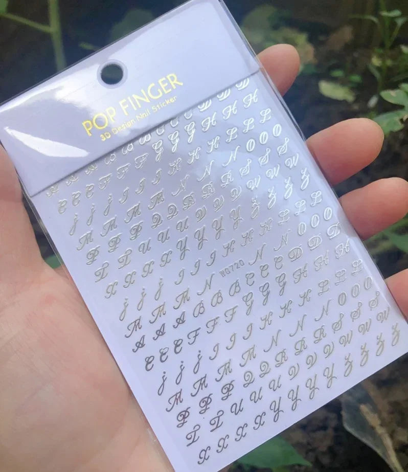 Numbers Decals Roman 26 English Alphabet 3D Self-adhesive Nail Art Decal Sticker Word Small Letter Nail Tattoos Decal Stickers