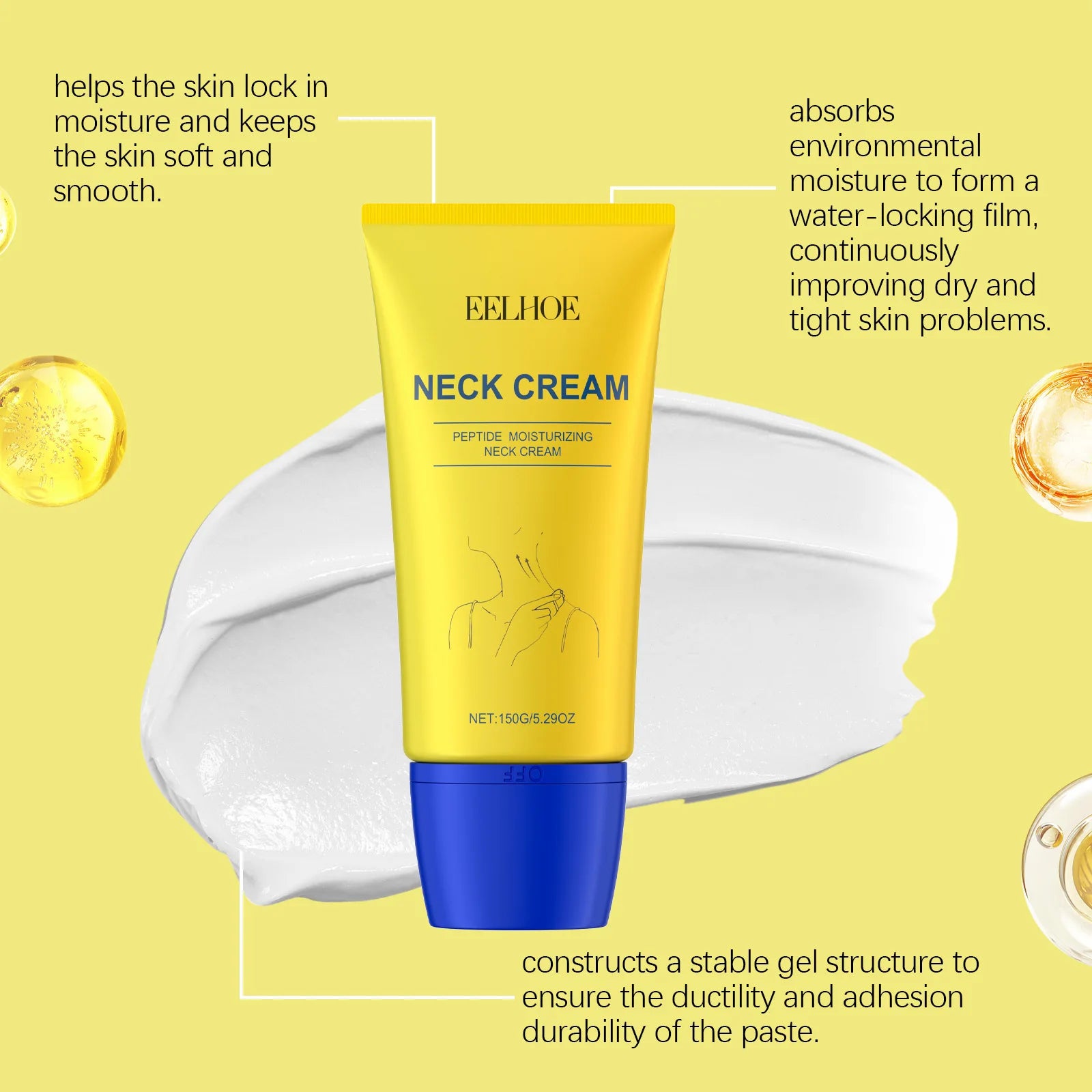 Eelhoe Neck Tightening Cream Firming Moisturizing Fade Fine Line Brighten Smooth for Turkey Dark Skin Nourishing Neck Cream 150g