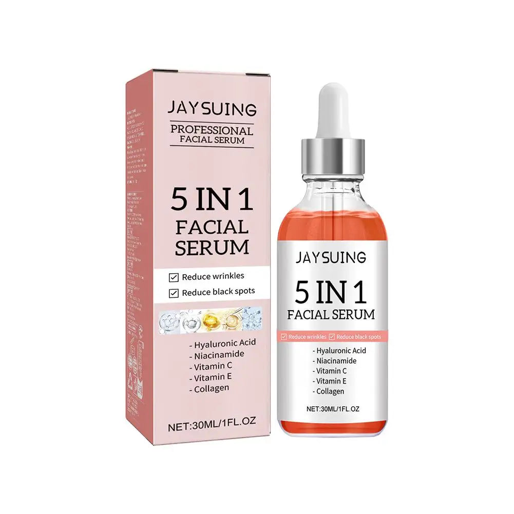 5-in-1 Face Serum 30ml Moisturizing, Whitening, Anti-Wrinkle, Anti-Aging Vitamin C & Hyaluronic Acid Shrink Pores Skin Care