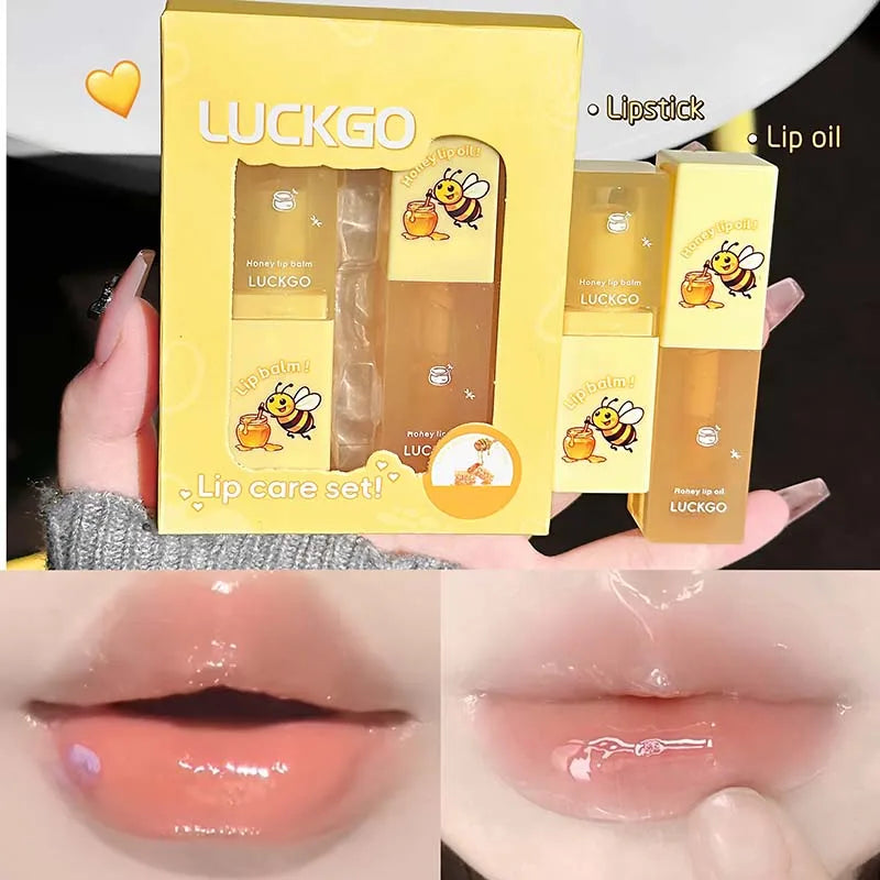 Honey Coconut Hydrating Lip Balm and Lip Oil Set Gege Bear Light Moisturizing Soothing and Tender Lips for Winter Use