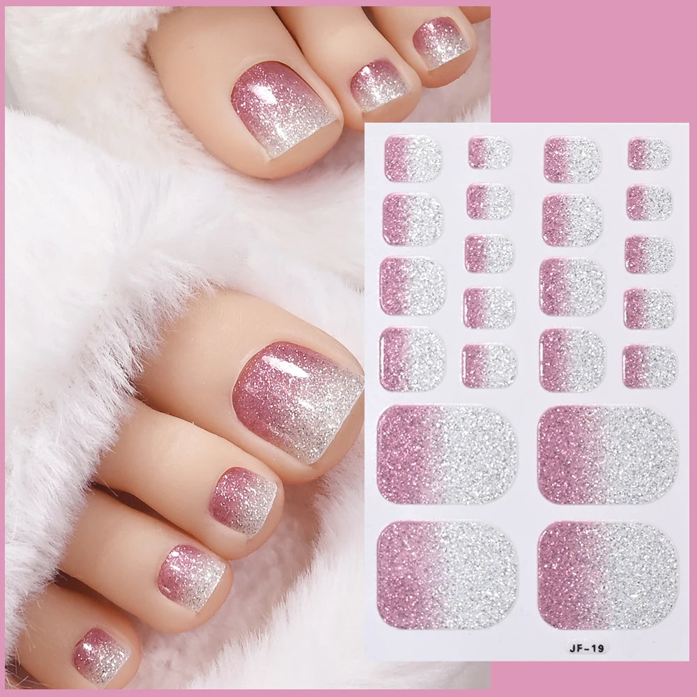 1pcs 22tips Gradient Glitter Full Toe Nail Wraps 3D Shiny Omber Pink/Purple/blue Toe Nail Polish Stickers Baking Free Toe Strips