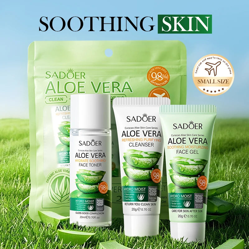 Facial Skin Care Set Moisturizing Facial Cleanser Refreshing Facial Cleanser Firming Aloe Vera Face Gel Rejuvenate Skin Lighten