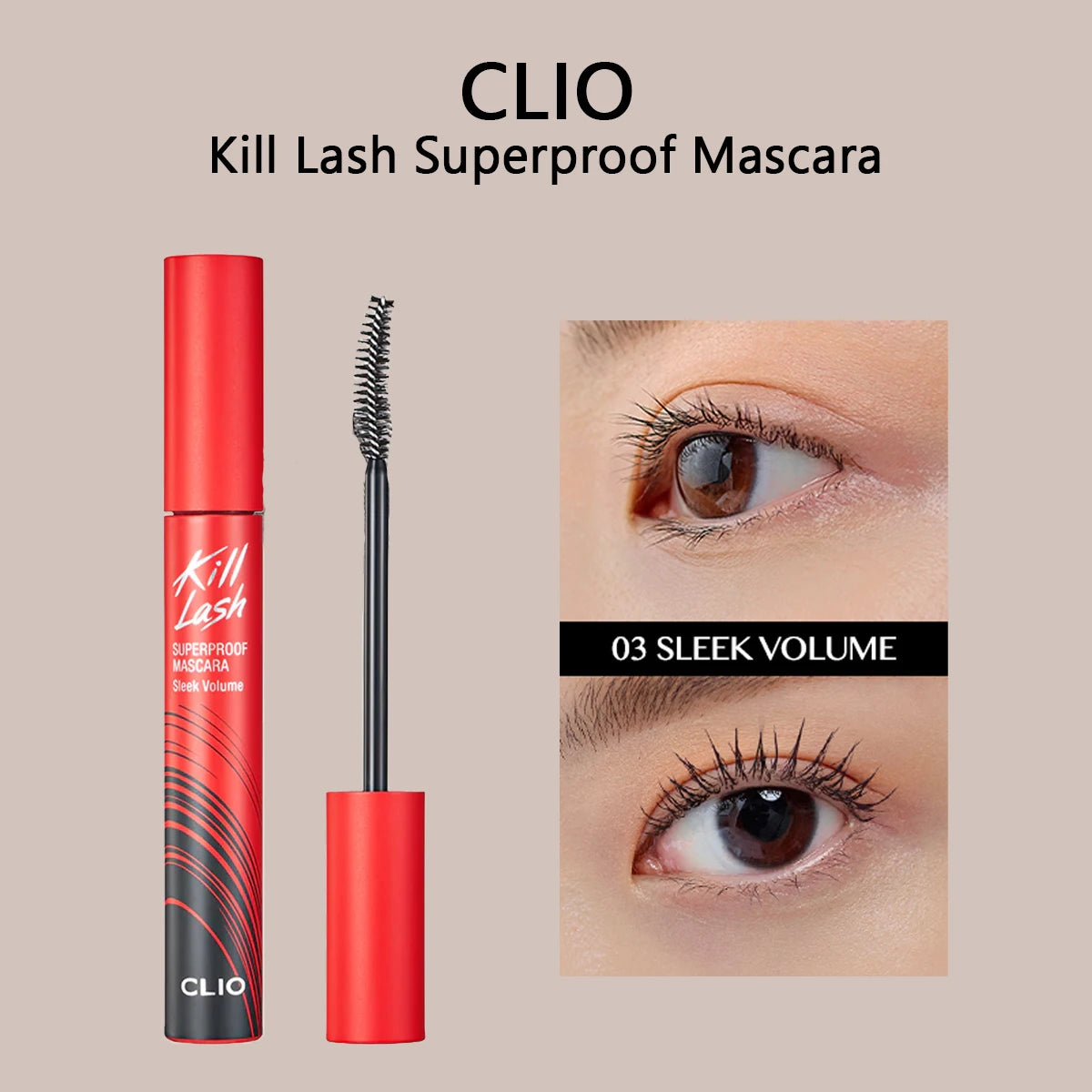 CLIO Kill Lash Superproof Mascara,Volumizing Formula,Lightweight & Clump-Free,Defined & Separated,Korean Cosmetic,Korean Makeup
