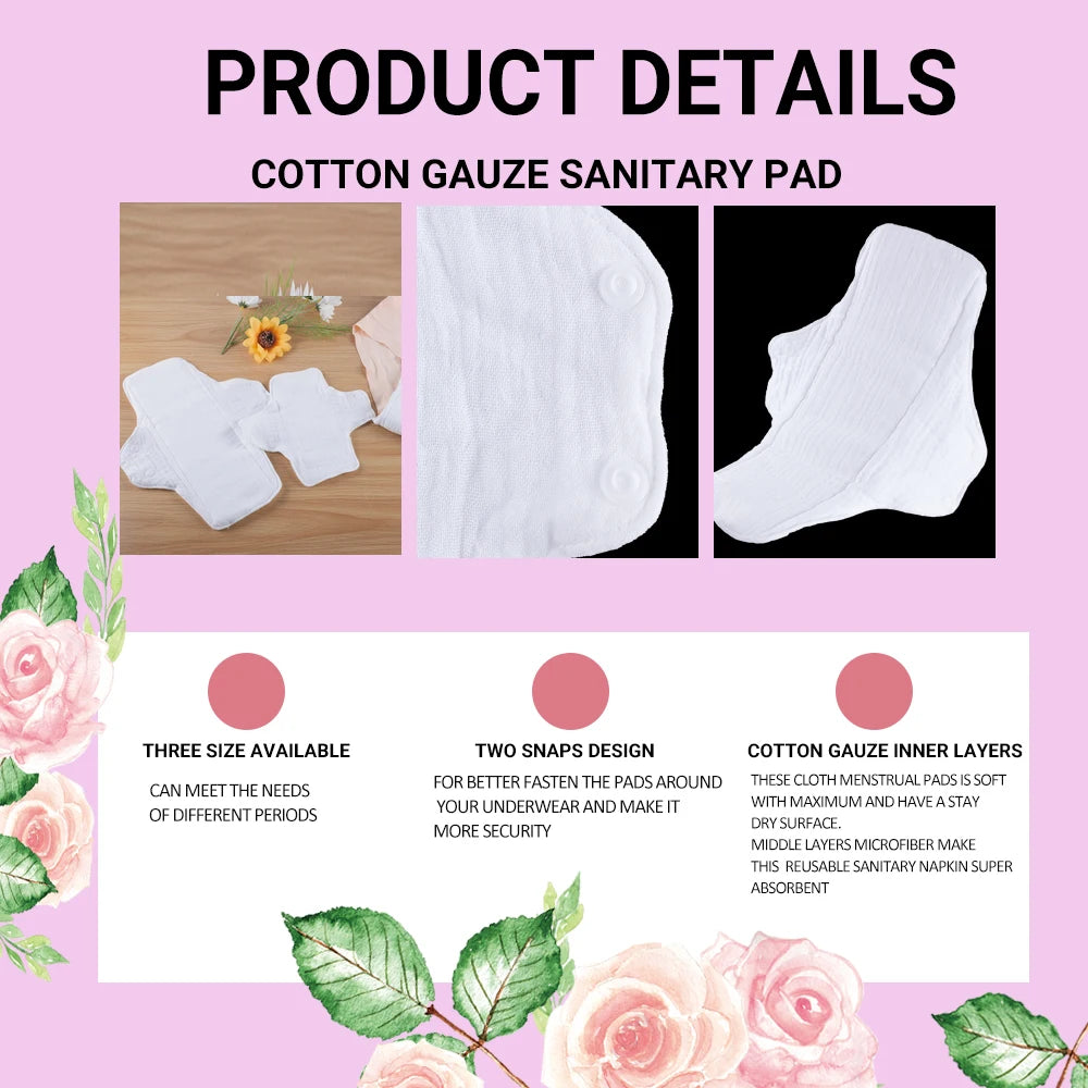 3pcs Cotton Yarn Lining Sanitary Pads Breathable Washable Daily Pads Adjustable Buckle Design Keep It In Place Panty Liners