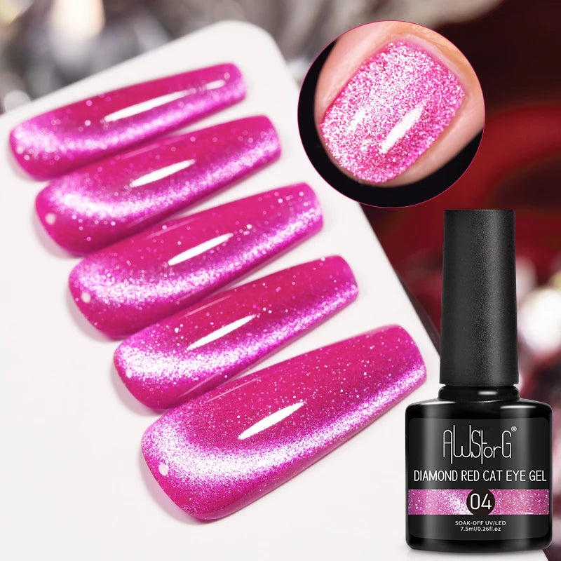 AWStorG Intense Rainbow Cat Eye Gel 5ml Holographic Laser Magnetic Nail Gel Soak Off UV LED Gel Polish Shiny Rainbow Manicur