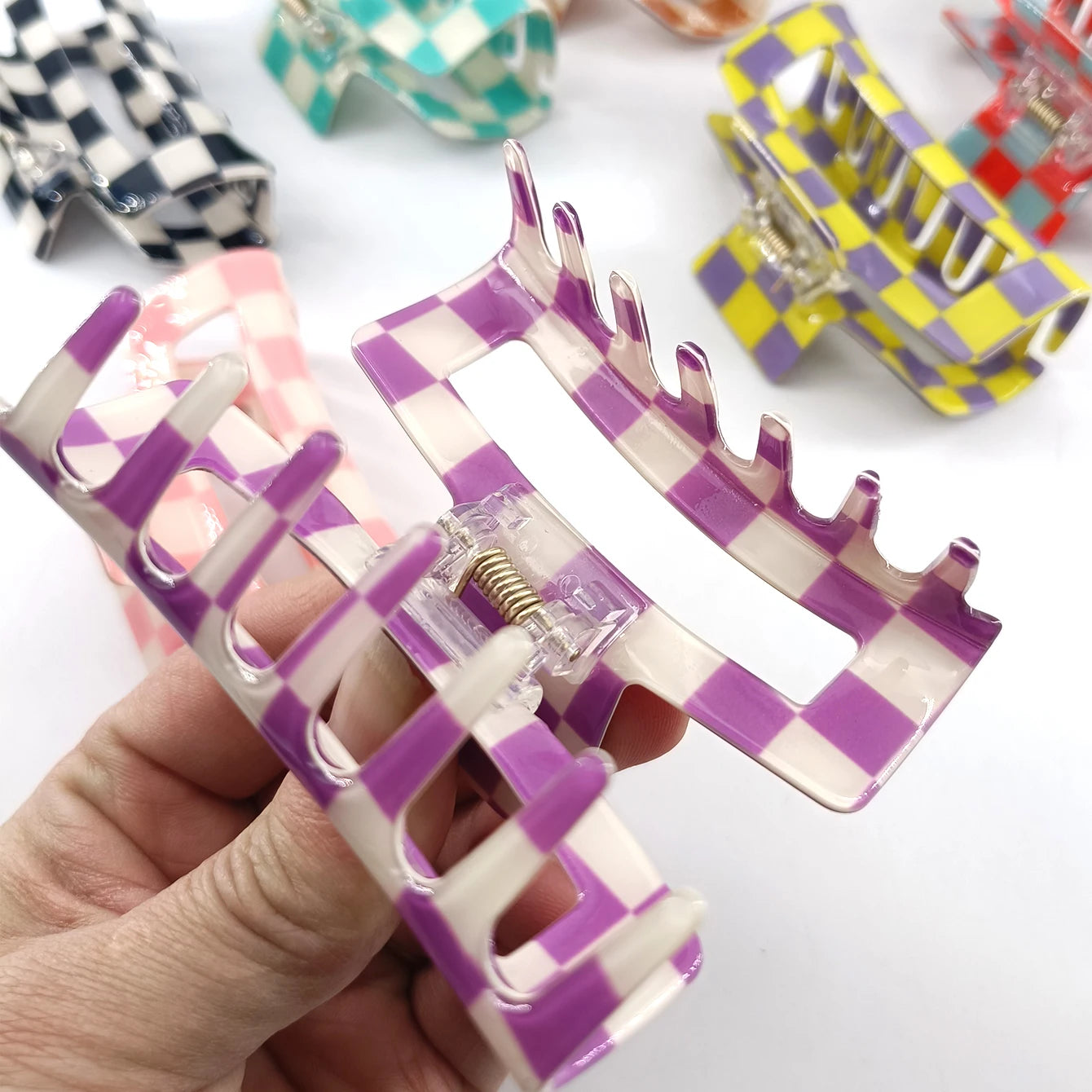 1/6 PCS Colorful Checkered Rectangle Hair Claw Clips For Women Girls Fashion Hair Clips For Styling Claw Clamps Hair Accessories