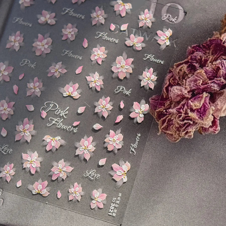 Cherry Blossom Nail Art Stickers 5D Embossed Nail Stickers Spring Self Adhesive Nail Decorations Stickers Decals Manicure Tools