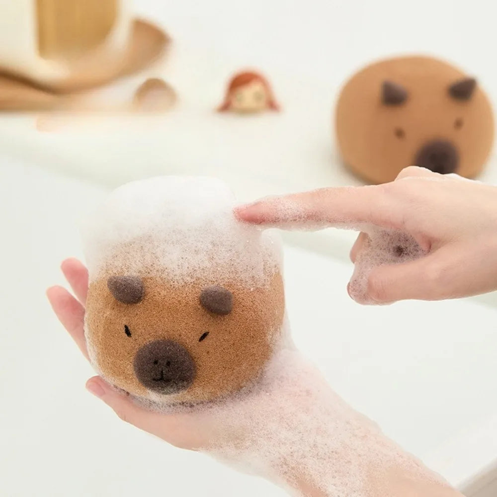 Cute Capybara Shaped Bath Ball Sponge Cleaning Brushes Easy Foaming Massage Ball Scrubber for Back Exfoliating Children Shower