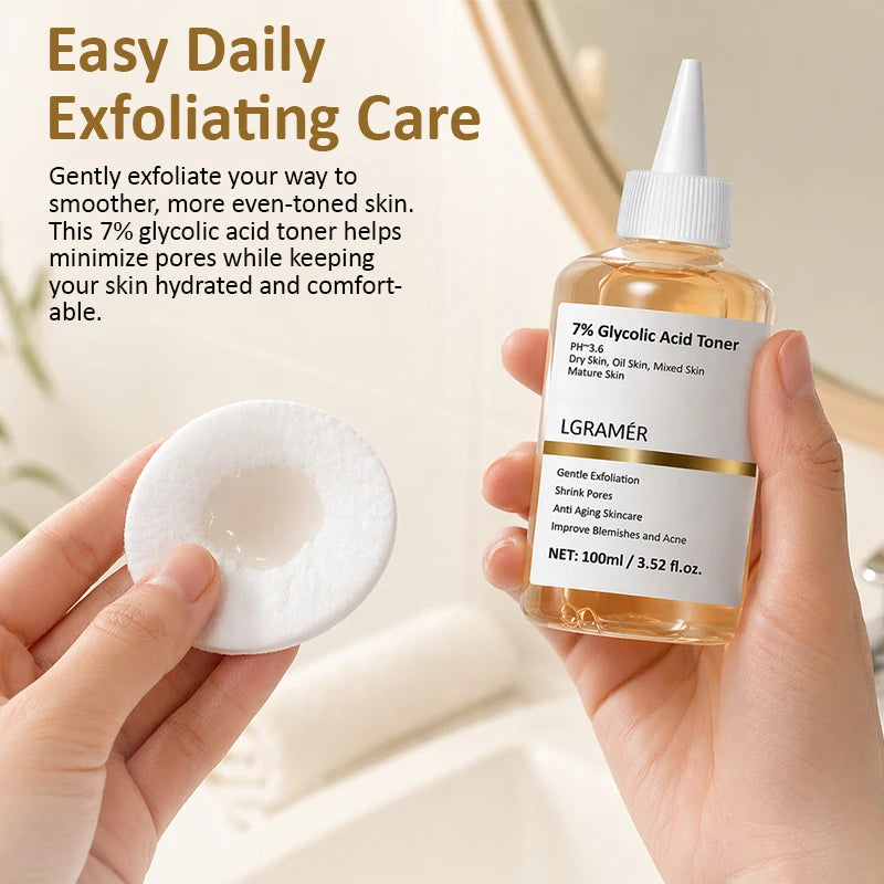 7% Glycolic Acid Exfoliating Toner,Exfoliating Facial Toner,Pore Minimizing Toner,Smooth Skin, Even Tone,Hydrating Formula 100ml