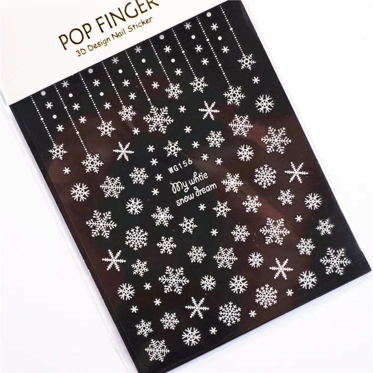 Sliver Bronzing 3D Christmas Nail Art Decoration Sticker Sparkly White Colorful Glitter Geometry Snowflake Winter Slider Foil