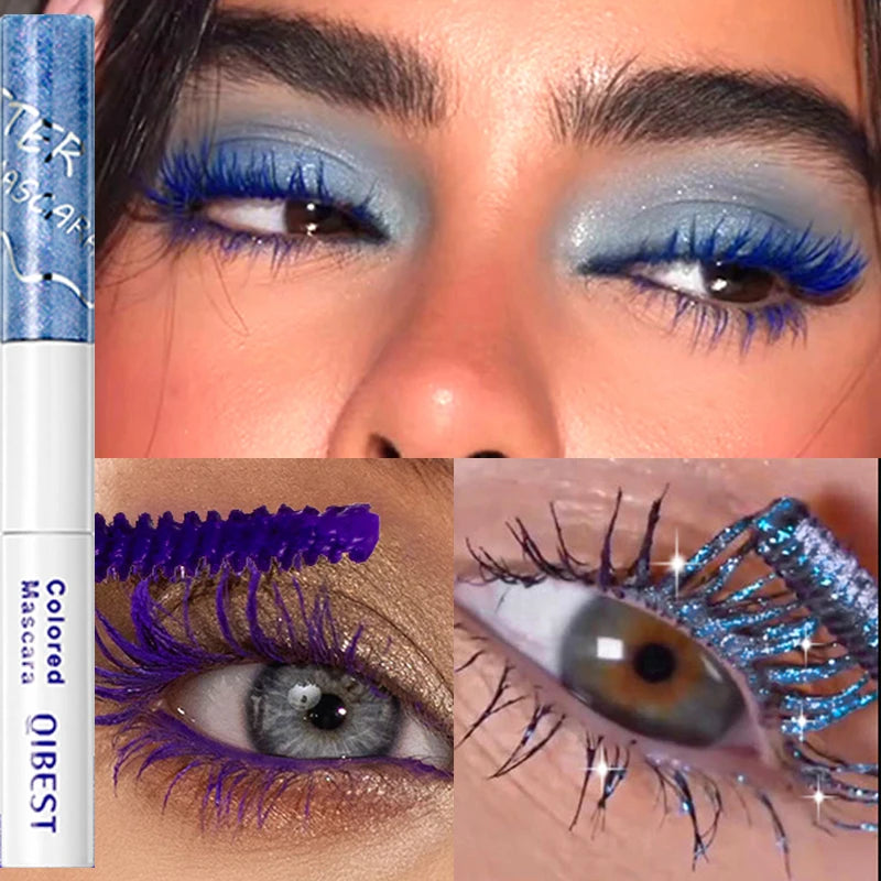 2 in 1 Matte Pink Mascara Eyelashes Blue Green Red Colorful Waterproof Curling Diamond Glitter Mascara Lasting Eye Makeup Tools