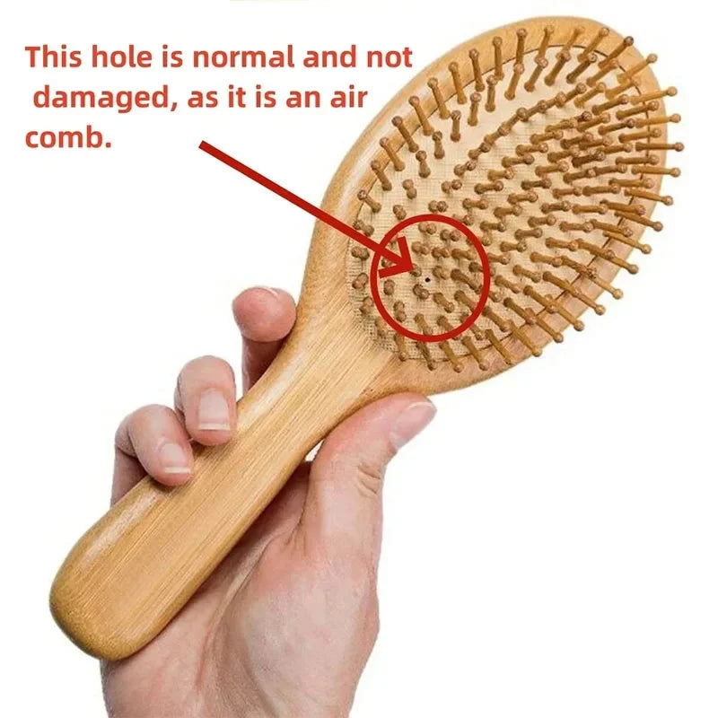 Natural Bamboo Air Cushion Hair Brush, Anti-Static Scalp Massage Detangle Comb