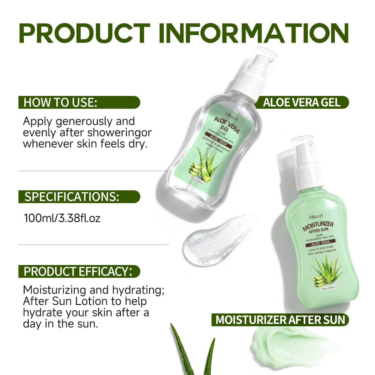 Aloe vera gel and cream are great for after-sun care and skin repair, and are suitable for application after outdoor activities.