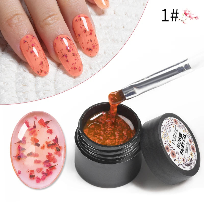 PUENTE 5ml Flower Fairy Gel Nail Polish Pink Blue Purple Natural Dried Flowers Gel For Nail Art Soak Off UV Varnish For Manicure