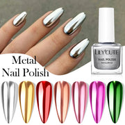 LILYCUTE 7ML Super Bright Silver Metallic Nail Polish No Need Lamp Quick Dry French Style Glass Bottle Manicure Nail Art Varnish