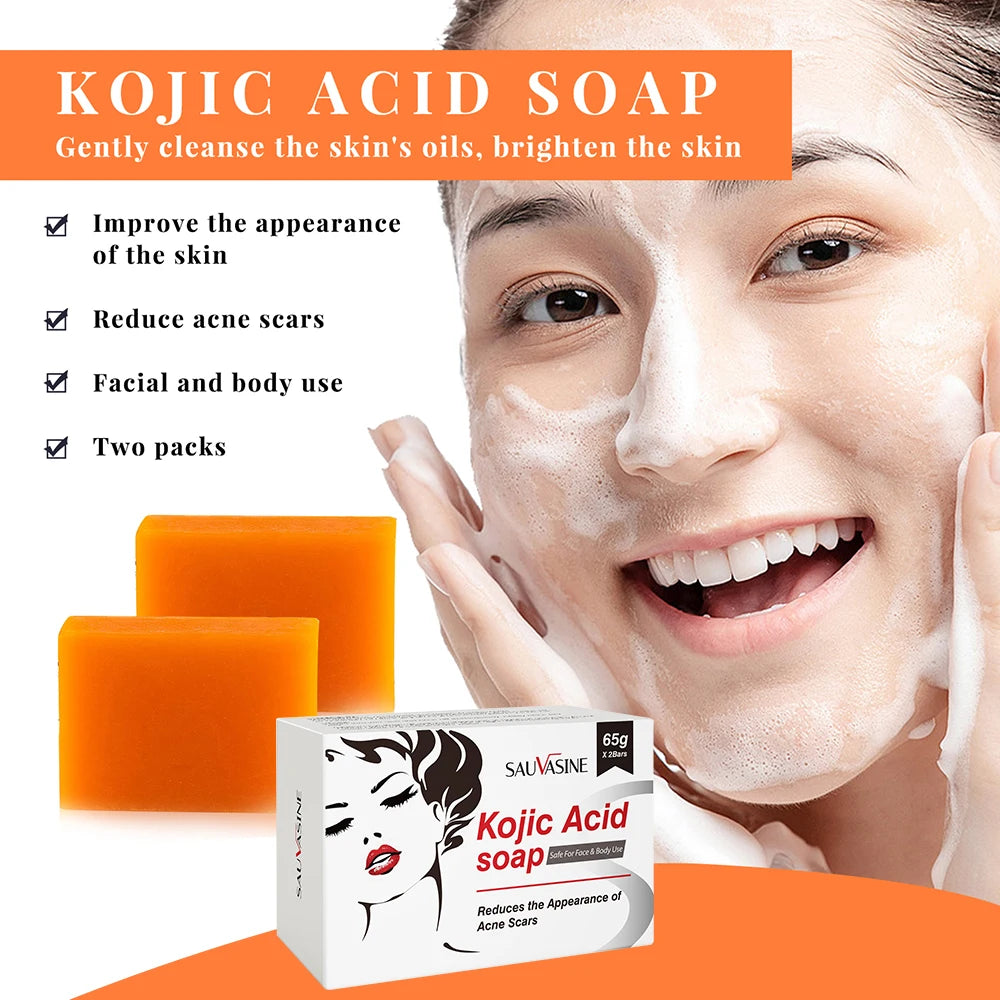 4/2Pcs Natural Soap Bar with Kojic Acid Handmade Brightening Soap for Fades Dark Spots Evens Skin Tone Gentle Cleansing Bath Bar