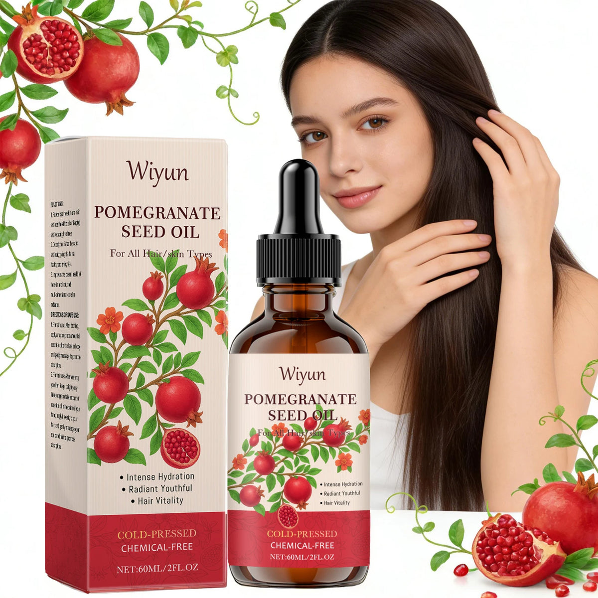 Pomegranate Seed Oil for Hair Skin Care Nourishing Scalp Increase Skin Elasticity Reduce Dryness Smoothing Cold-Pressed Body Oil