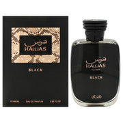 Rasasi Hawas Black EDP Spray 100ml Men's Fragrance Black & Gold Bottle Oriental Fougère Scent with Bergamot Lavender Ambergris Perfect Holiday Birthday Gift for Him