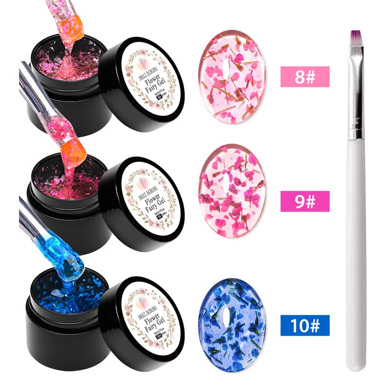 4pc Dried Flower Nail Gel Polish Set Red Pink Blue Nude Natural Flower Nail Art Varnish for Manicure DIY Long Lasting UV/LED