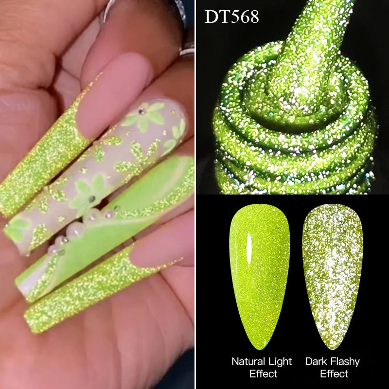 MEET ACROSS 7ml Reflective Glitter Gel Nail Polish Pink Green Purple Sparkling Soak Off UV Gel Polish for Manicure DIY Nail Art