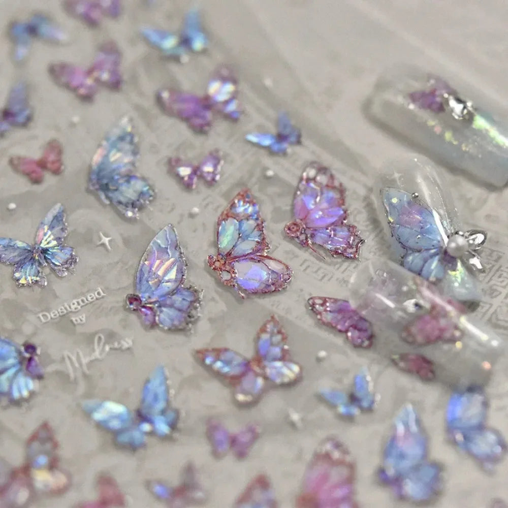 1pcs 5D Luxury Kawaii Butterfly Nail Stickers Japanese Glitter Shell Aurora Nail Art Decorations Decals DIY Manicure Slider Foil