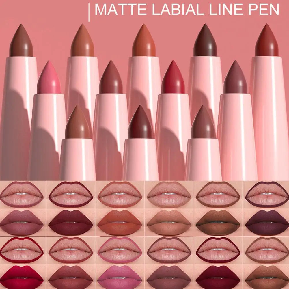 12 Colors Matte Lip Liner Pencil Set,Creamy Velvet Lipstick,Long Lasting Waterproof Smooth High Pigmented Lip Makeup for Women