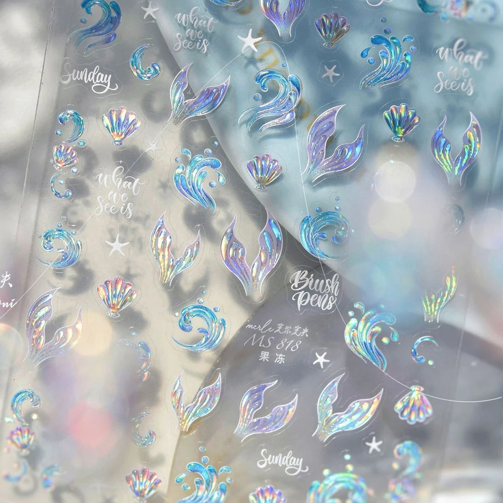 5D Rich Goldfish Nail Stickers Lotus Carp Ribbons Nail Art Appliqués Handmade Creative Nail Art Decorations