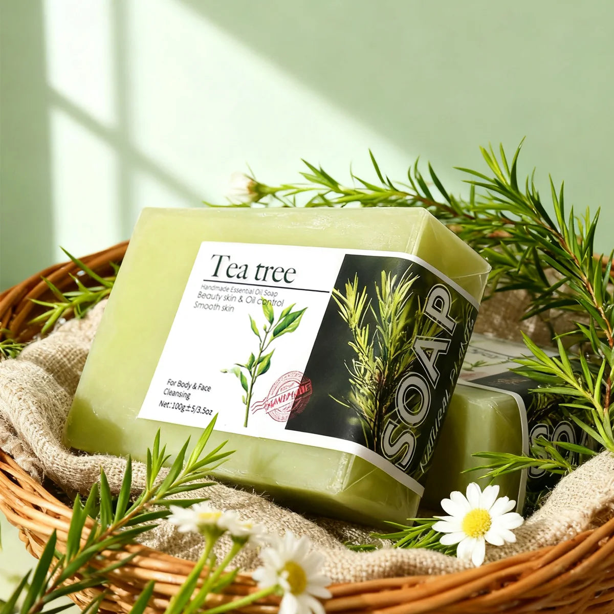 2Pcs 100g Tea Tree Oil Soap Bar Deep Cleansing Facial Bath Bar Acne Pimple Control New Formula