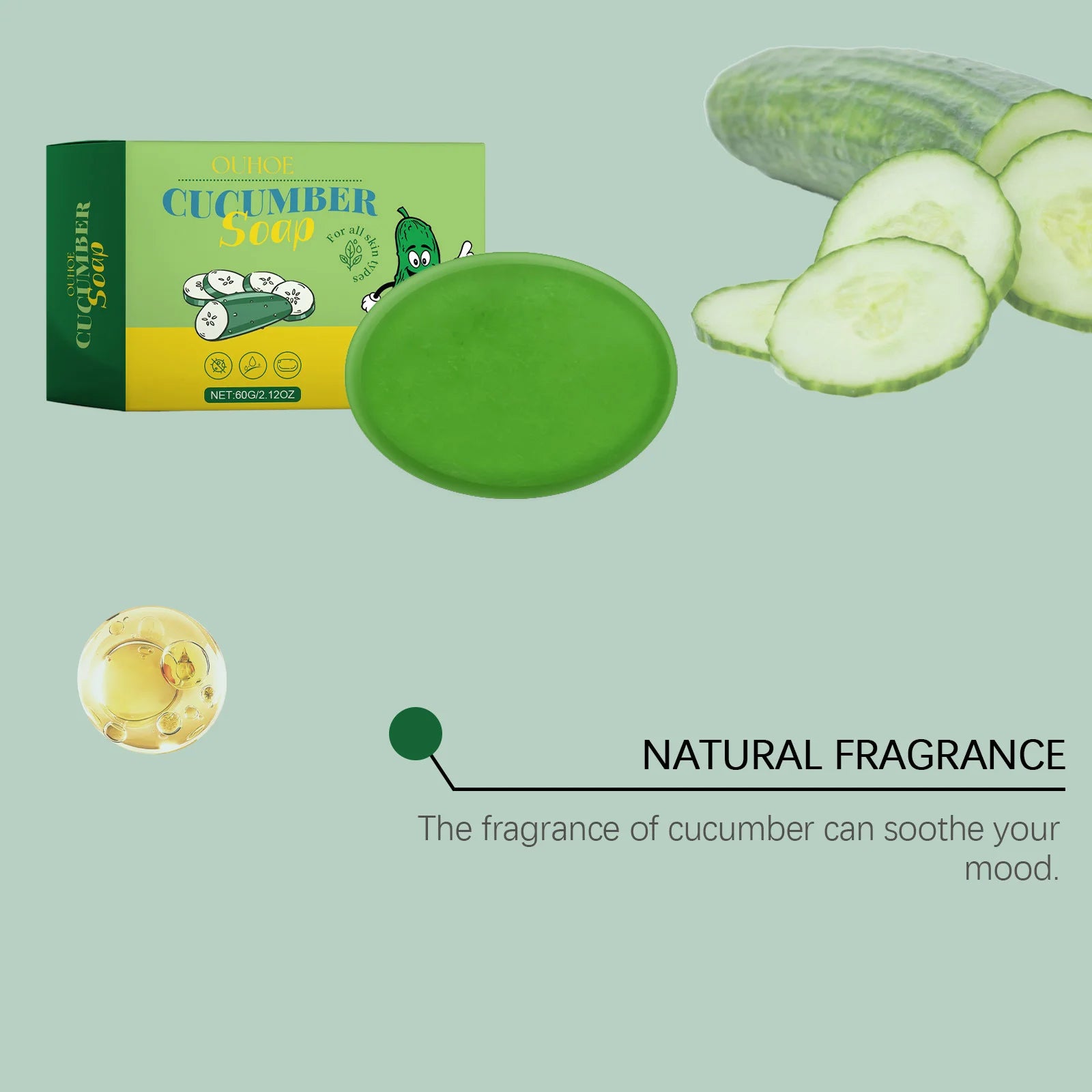 Cucumber Soap Handmade Oil Control Removing Acne Dirt Improving Skin Luster Refreshing Nourishing Bath Wash Face Body Cleansing