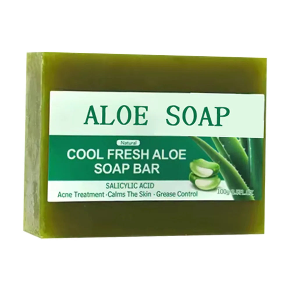 1/2pcs Natural Aloe Vera Soap Acne Treatment Handmade Soap for Face & Body, Calming Grease Control Cleansing Soap